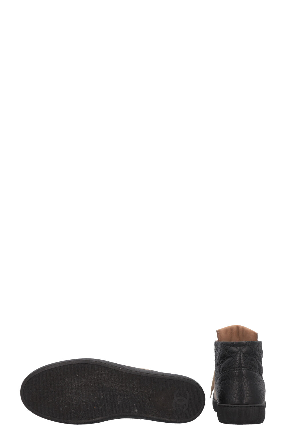 CHANEL CC High Top Sneakers Nubuck Beige Black