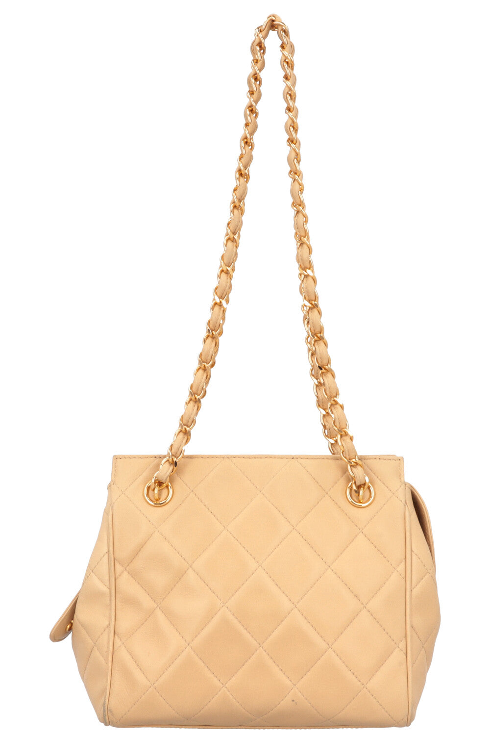 CHANEL Quilted Logo Shoulder Bag Beige