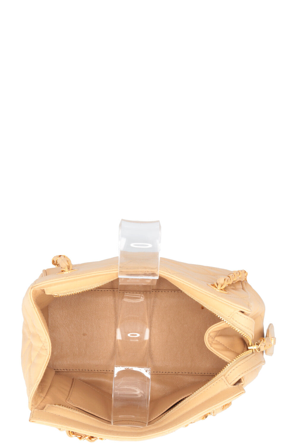 CHANEL Quilted Logo Shoulder Bag Beige