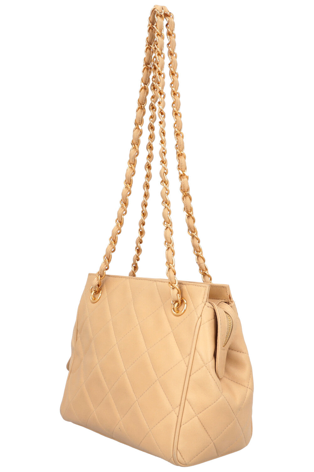 CHANEL Quilted Logo Shoulder Bag Beige
