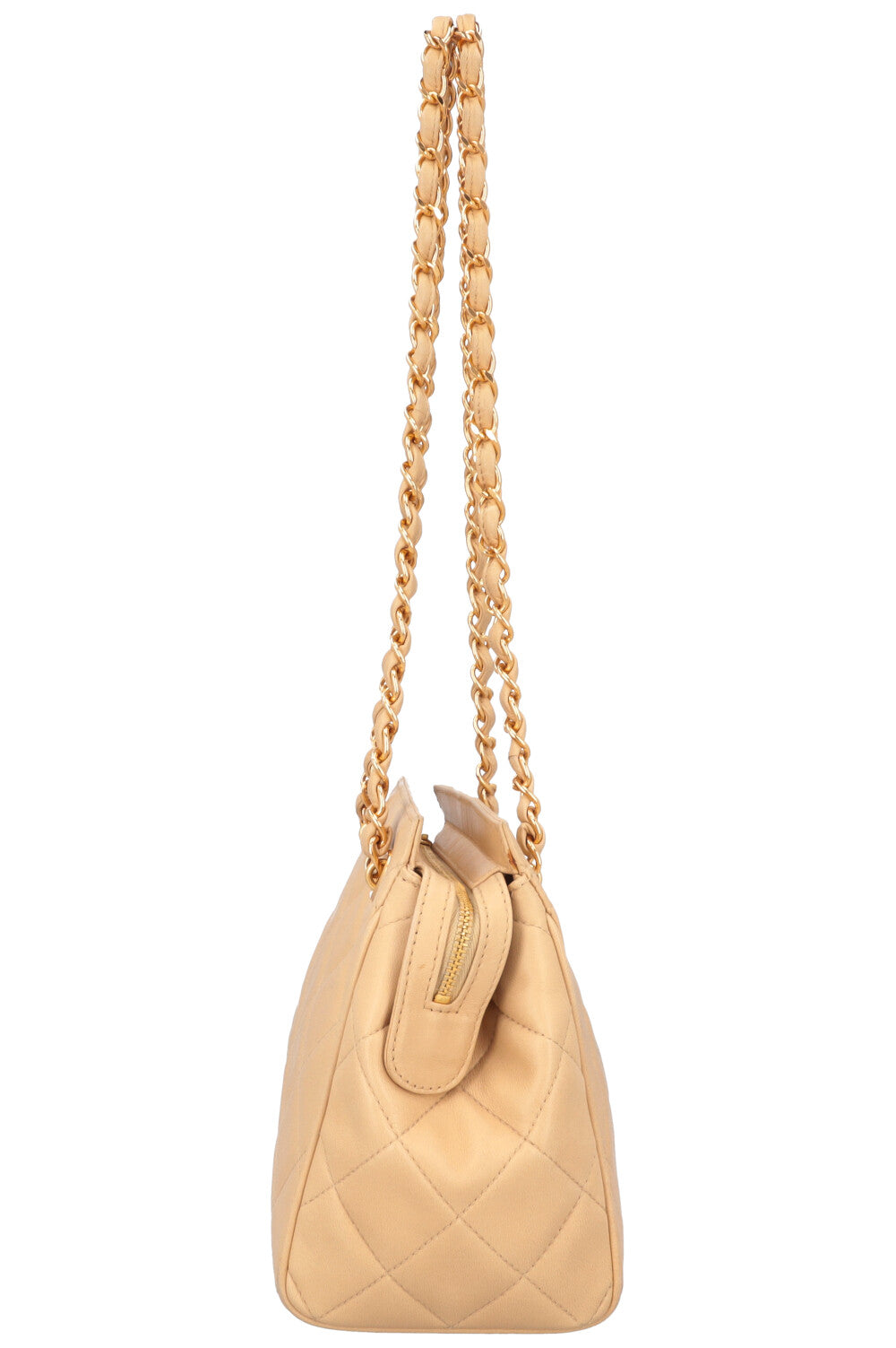 CHANEL Quilted Logo Shoulder Bag Beige