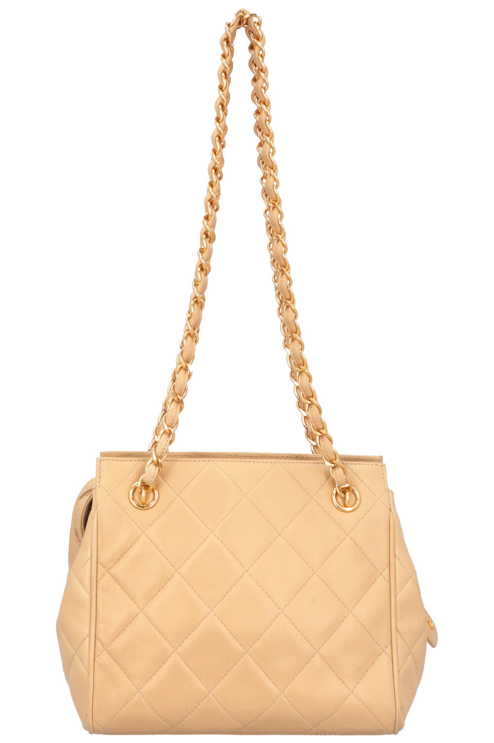 CHANEL Quilted Logo Shoulder Bag Beige
