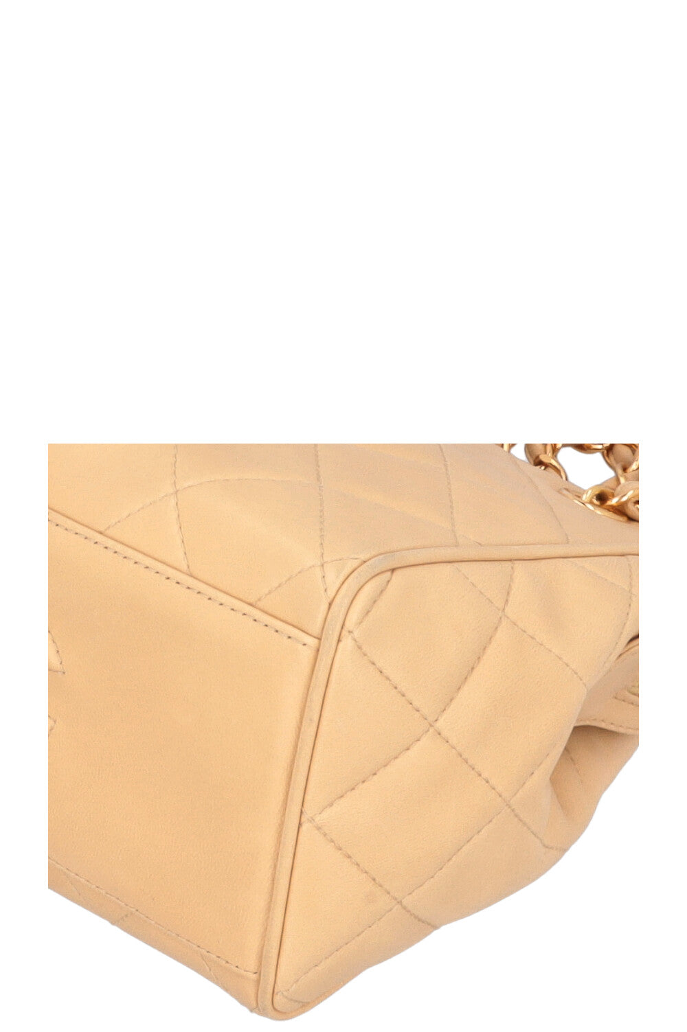 CHANEL Quilted Logo Shoulder Bag Beige