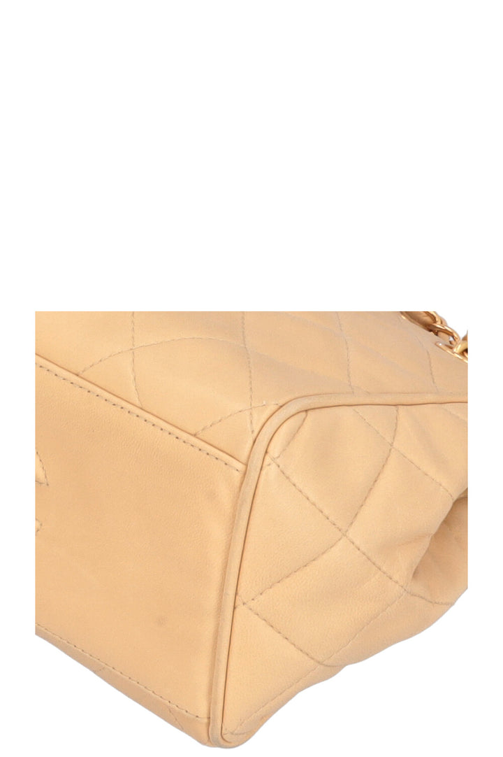 CHANEL Quilted Logo Shoulder Bag Beige