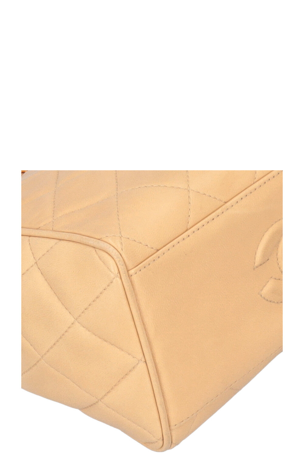 CHANEL Quilted Logo Shoulder Bag Beige