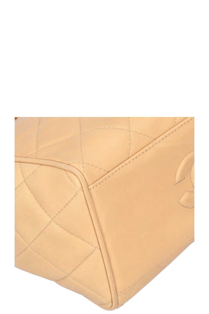 CHANEL Quilted Logo Shoulder Bag Beige