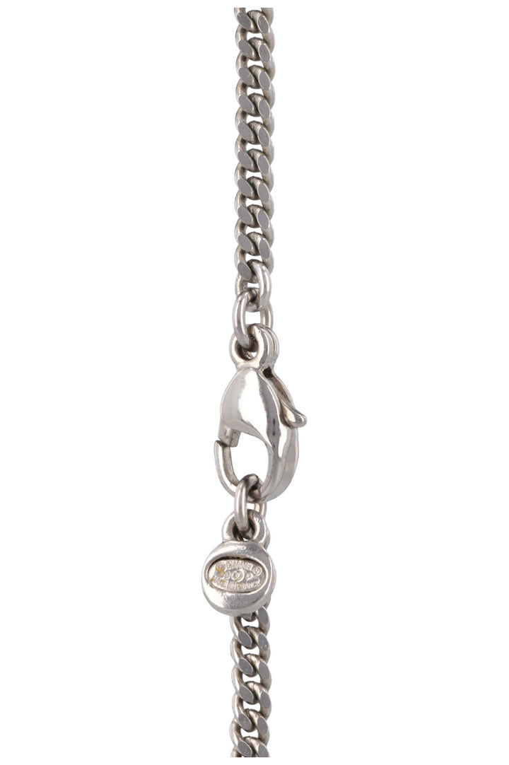CHANEL 2009 Quilted Dog Tag CC Necklace Silver