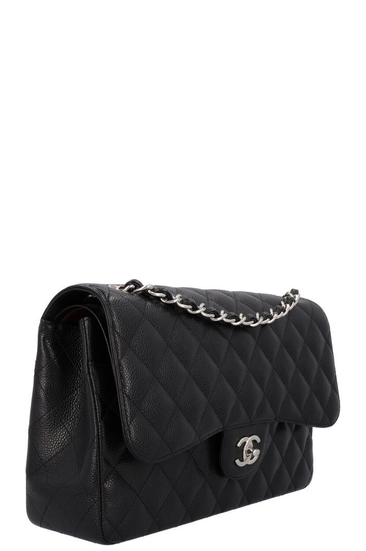 CHANEL Large Classic Double Flap Caviar Black