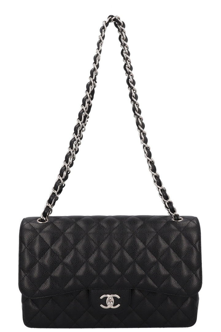 CHANEL Large Classic Double Flap Caviar Black