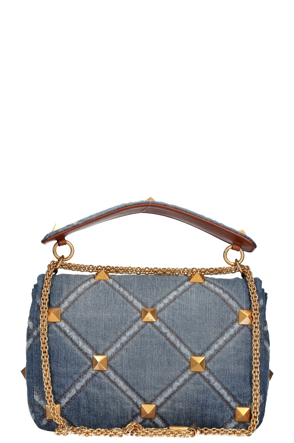 VALENTINO Roman Stud Top Handle Bag Washed Denim Large