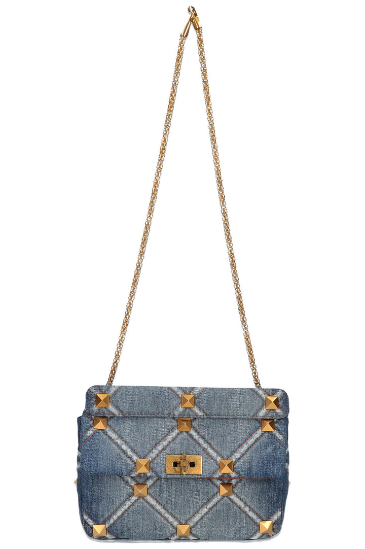 VALENTINO Roman Stud Top Handle Bag Washed Denim Large