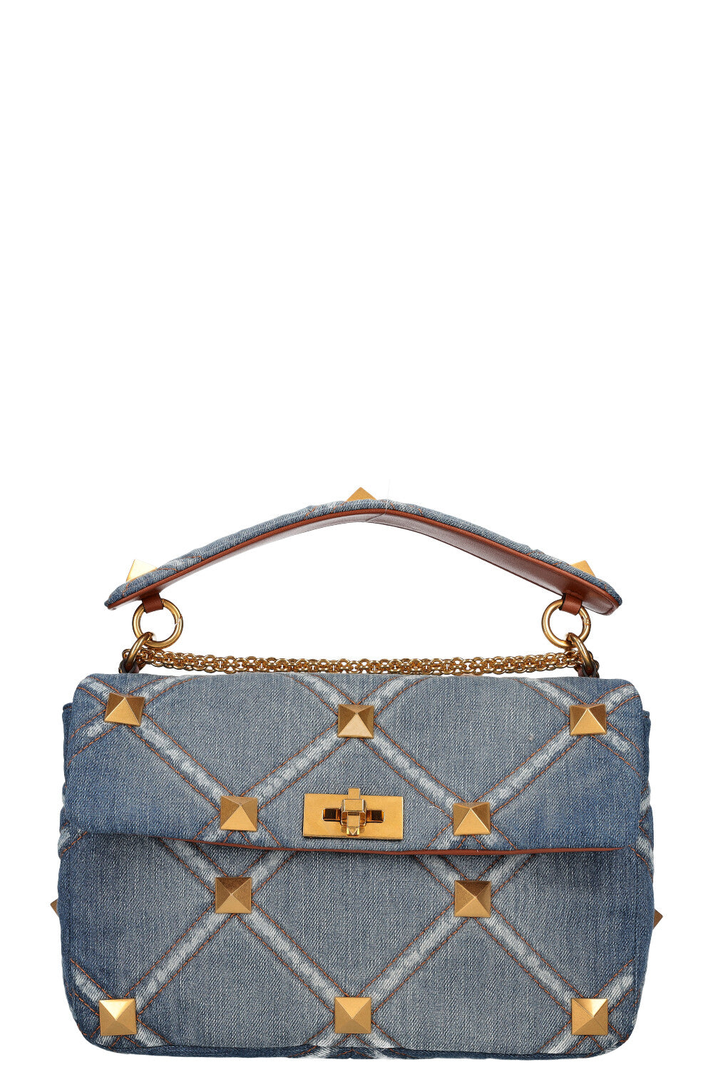 VALENTINO Roman Stud Top Handle Bag Washed Denim Large