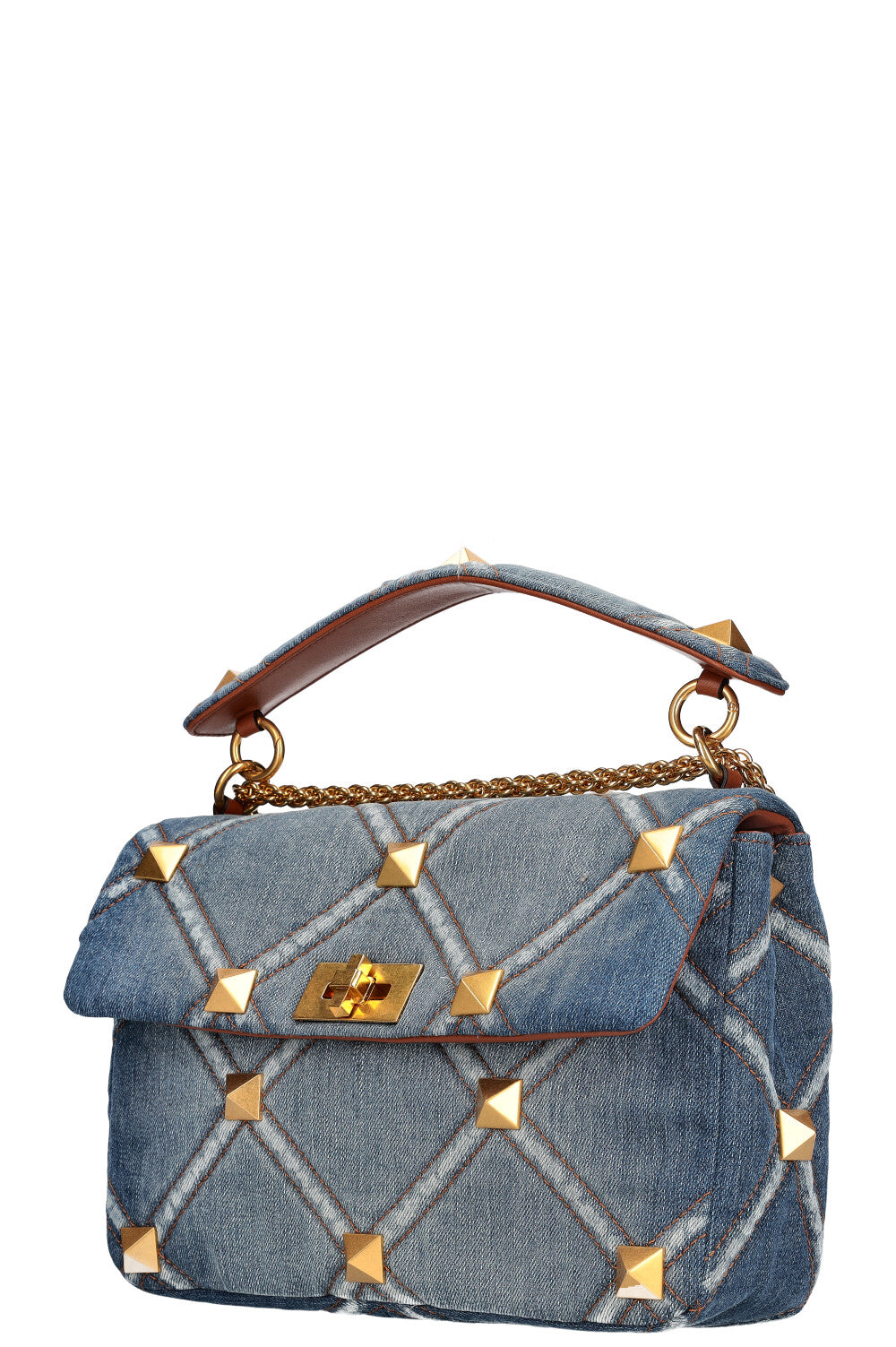 VALENTINO Roman Stud Top Handle Bag Washed Denim Large