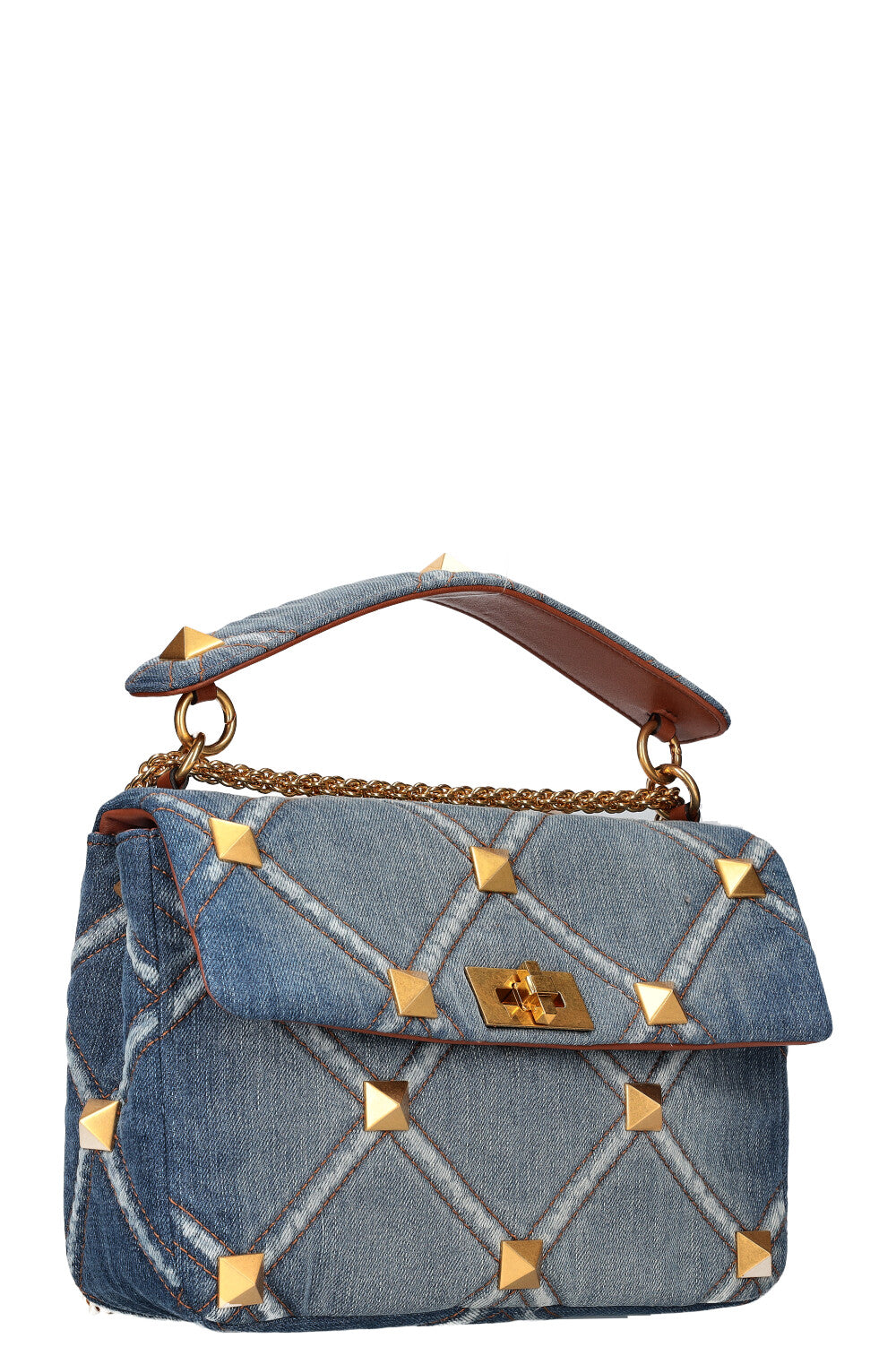 VALENTINO Roman Stud Top Handle Bag Washed Denim Large