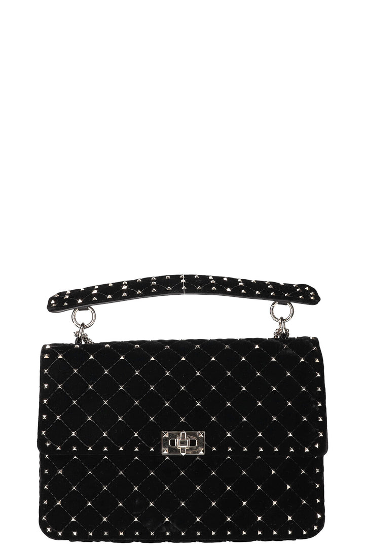 VALENTINO Rockstud Spike Top Handle Bag Black Velvet