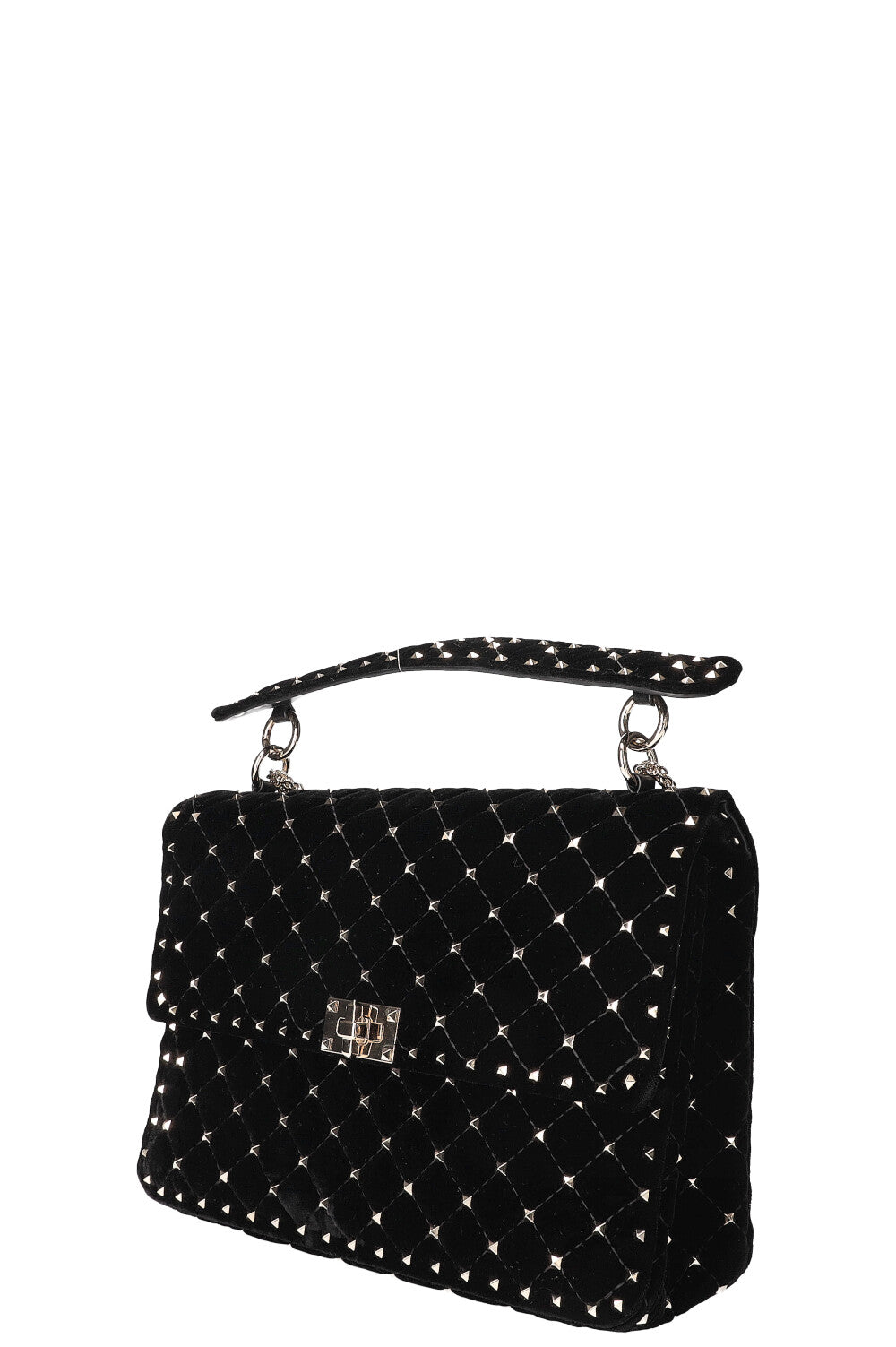 VALENTINO Rockstud Spike Top Handle Bag Black Velvet