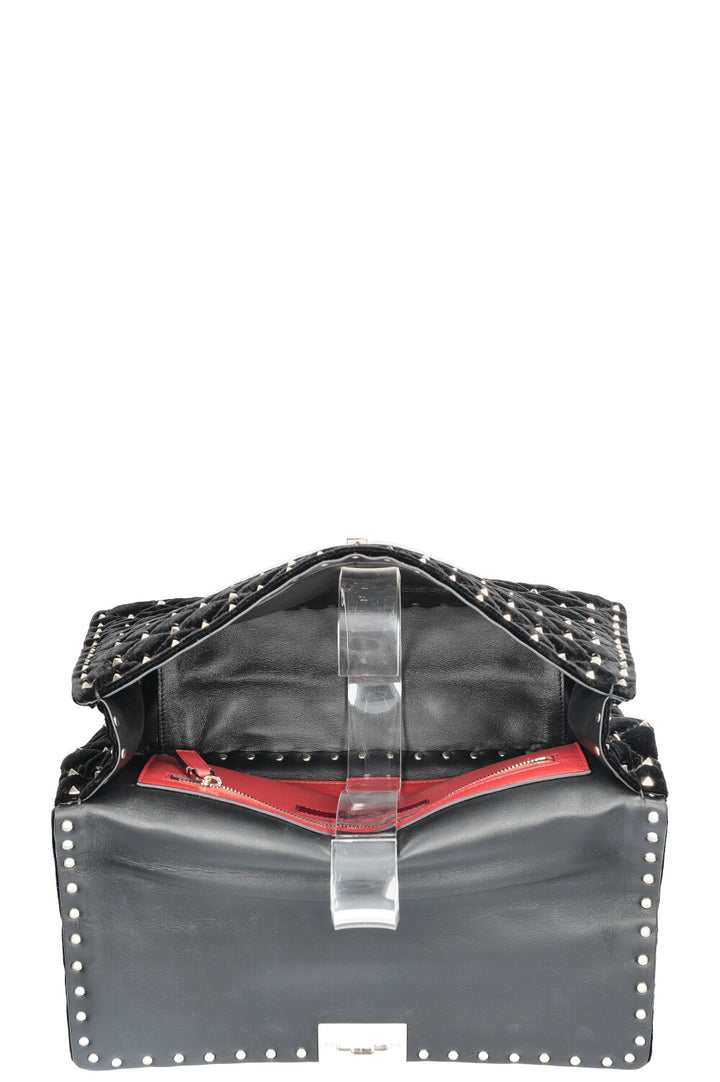VALENTINO Rockstud Spike Top Handle Bag Black Velvet