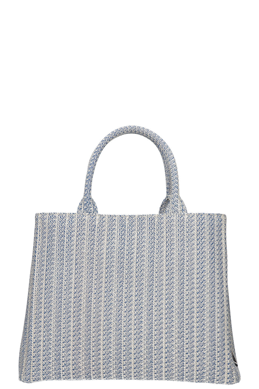 PRADA Logo Shopping Tote Ricamo Jacquard Baltico + Talc