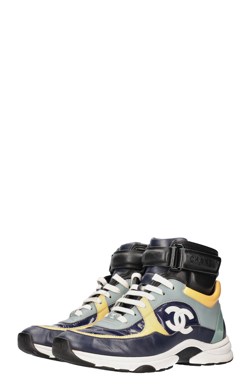 CHANEL High Top Sneakers Patent Blue