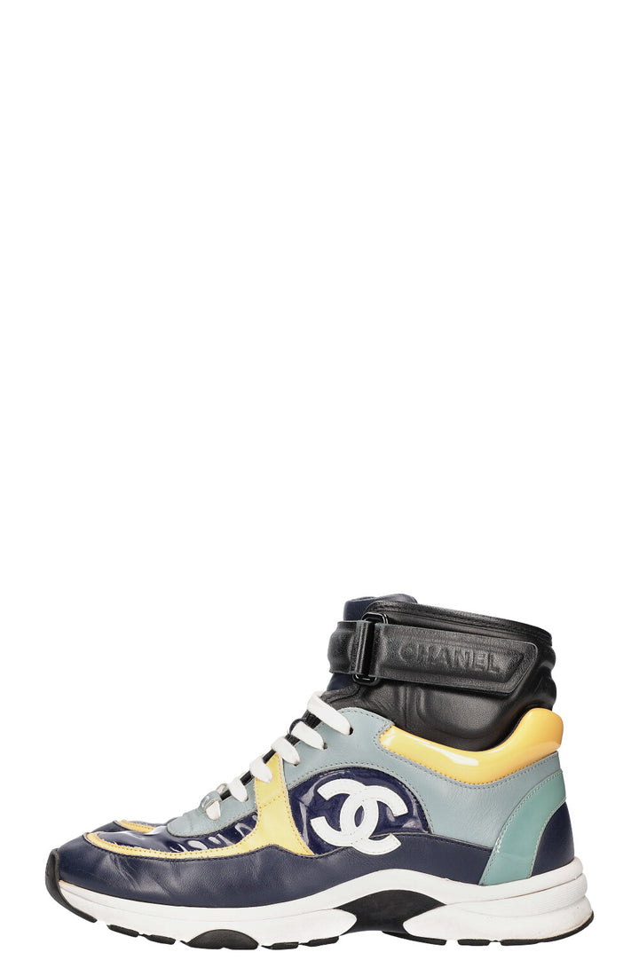 CHANEL High Top Sneakers Patent Blue