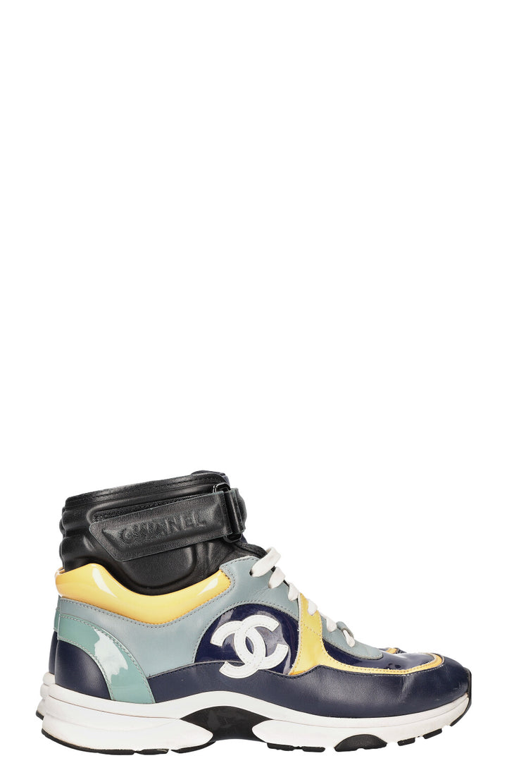 CHANEL High Top Sneakers Patent Blue