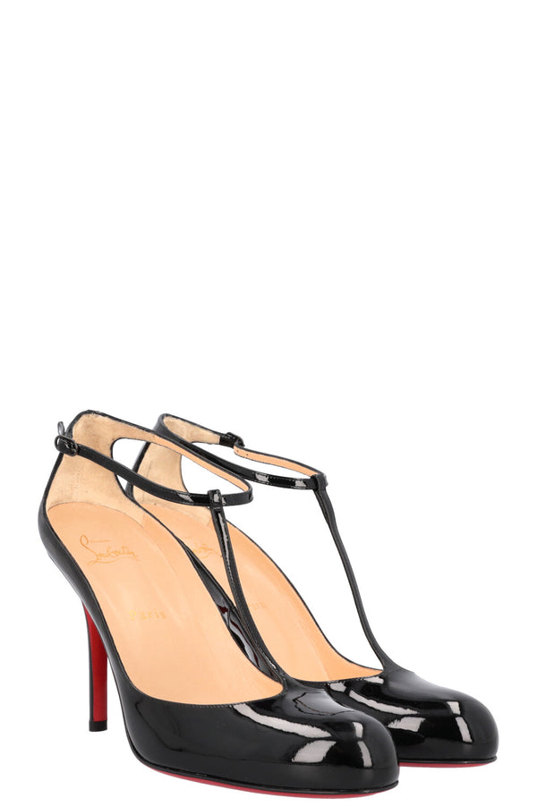 CHRISTIAN LOUBOUTIN T Strap Heels Black Patent