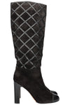 CHANEL Boots Diamond Stiching Leather Black