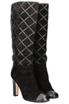 CHANEL Boots Diamond Stiching Leather Black