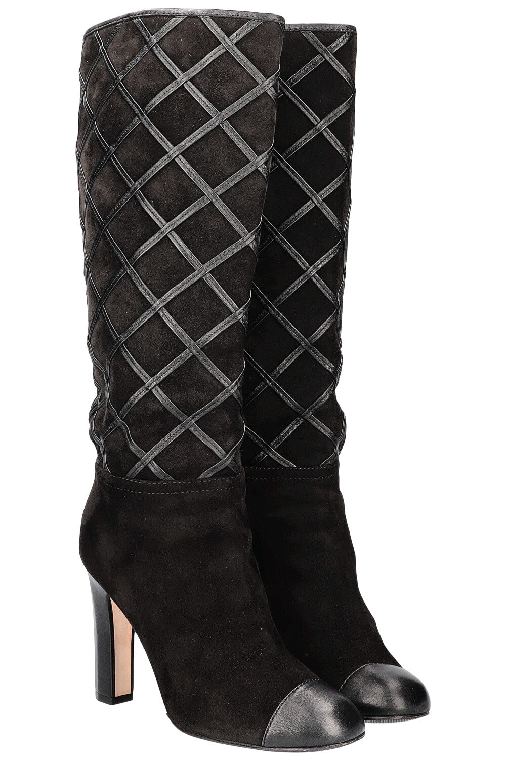 CHANEL Boots Diamond Stiching Leather Black