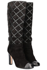 CHANEL Boots Diamond Stiching Leather Black