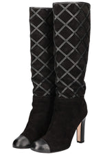 CHANEL Boots Diamond Stiching Leather Black