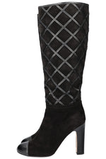 CHANEL Boots Diamond Stiching Leather Black