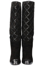 CHANEL Boots Diamond Stiching Leather Black