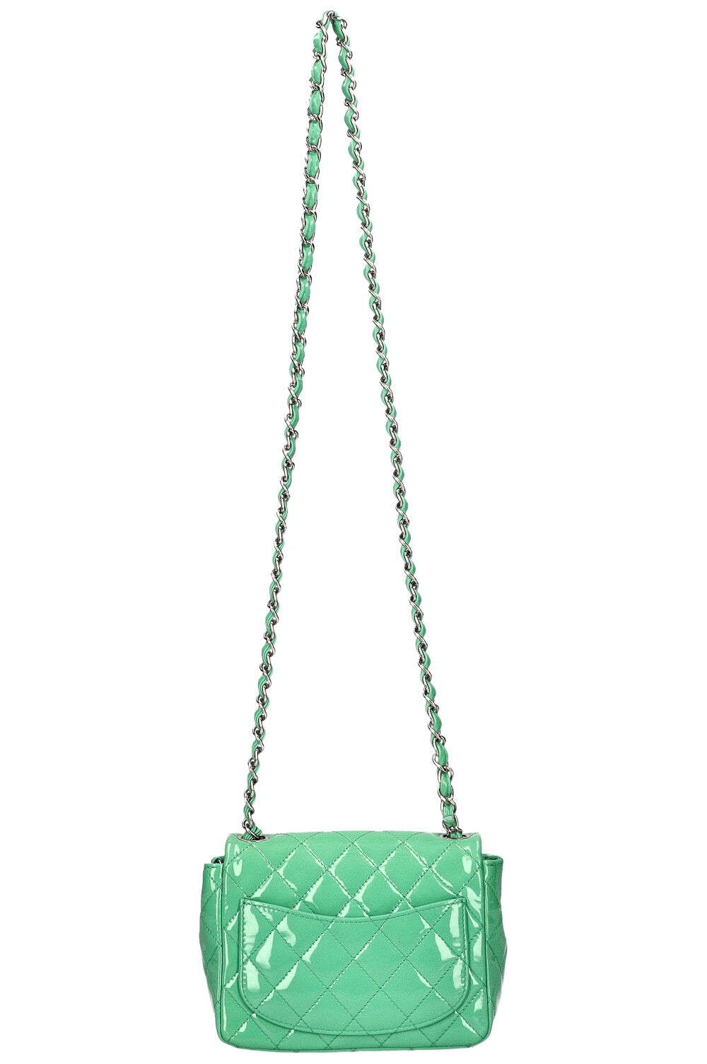 CHANEL Mini Sac à Rabat Carré Cuir Verni Menthe