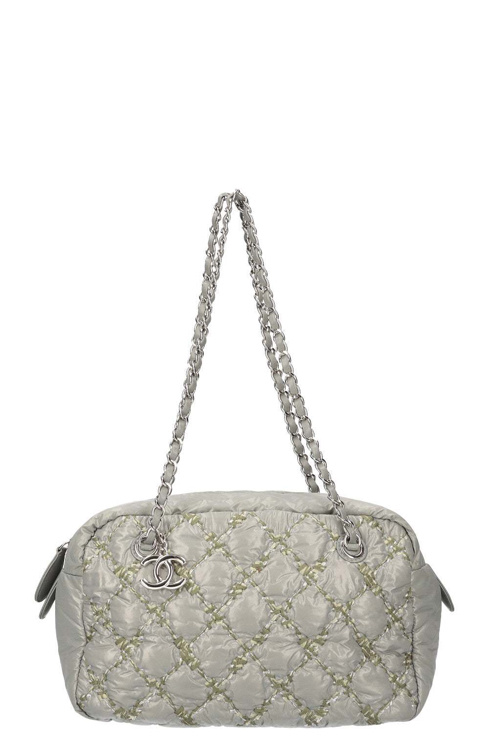 CHANEL Quilted Bubble Nylon Tweed Stitch Bag Grey