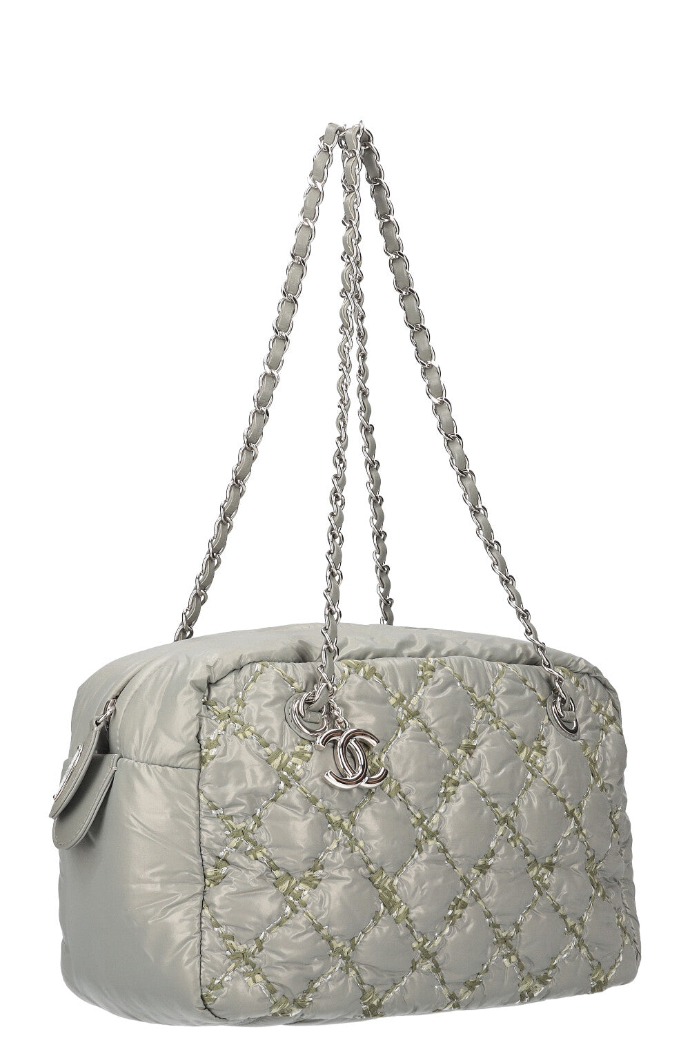 CHANEL Quilted Bubble Nylon Tweed Stitch Bag Grey