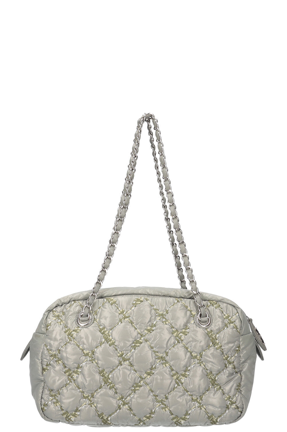 CHANEL Quilted Bubble Nylon Tweed Stitch Bag Grey