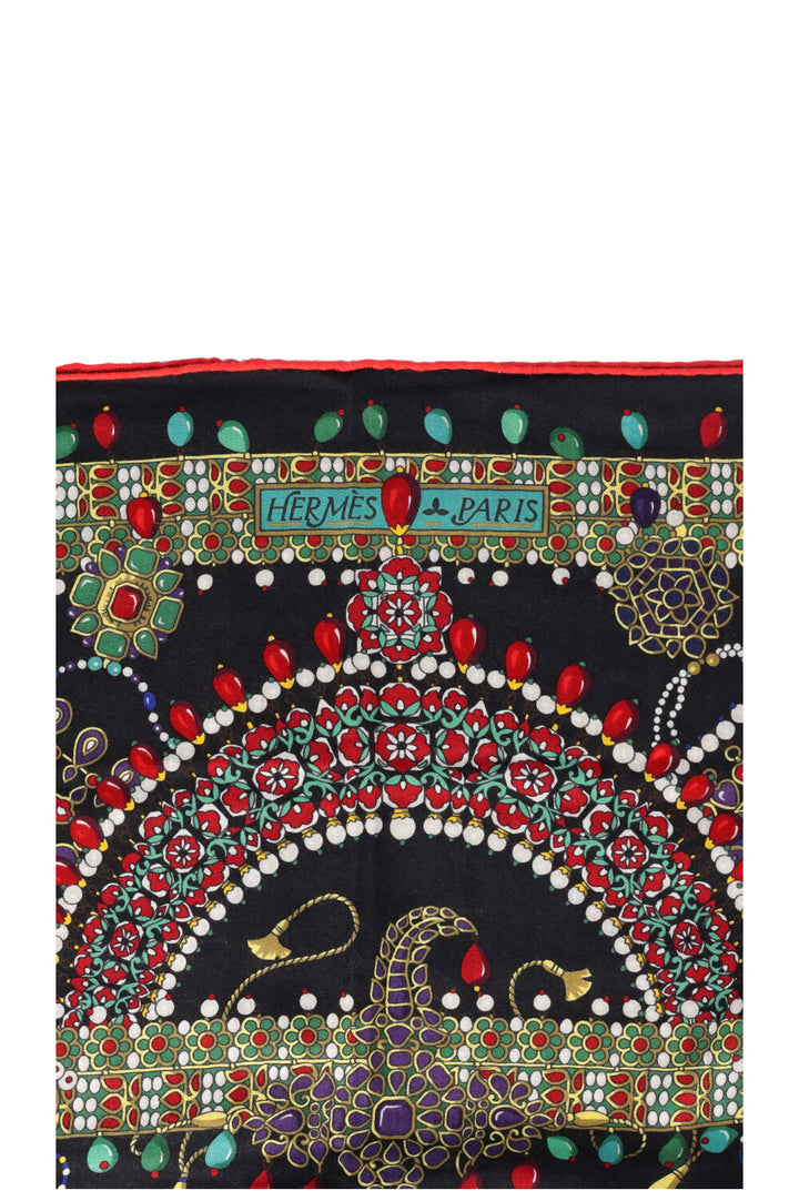 HERMÈS Parures De Maharajas Scarf 140 Cashmere Black