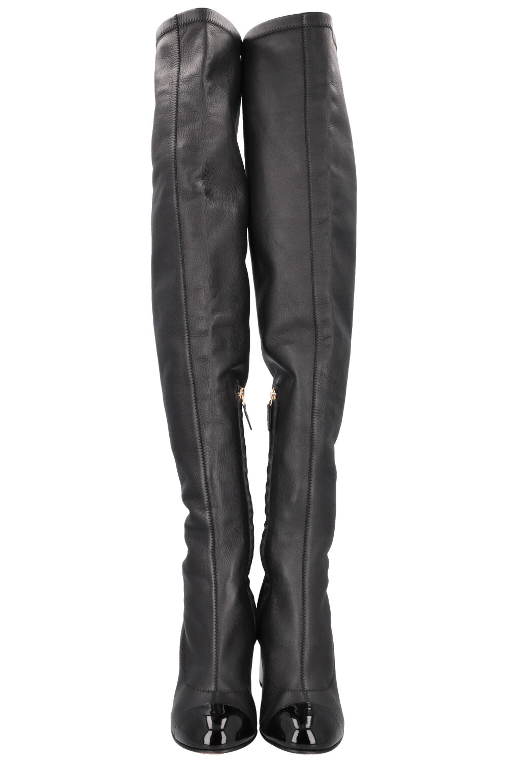 Knee Boots Overknees Designer CHANEL Overknee Boots Leather Black