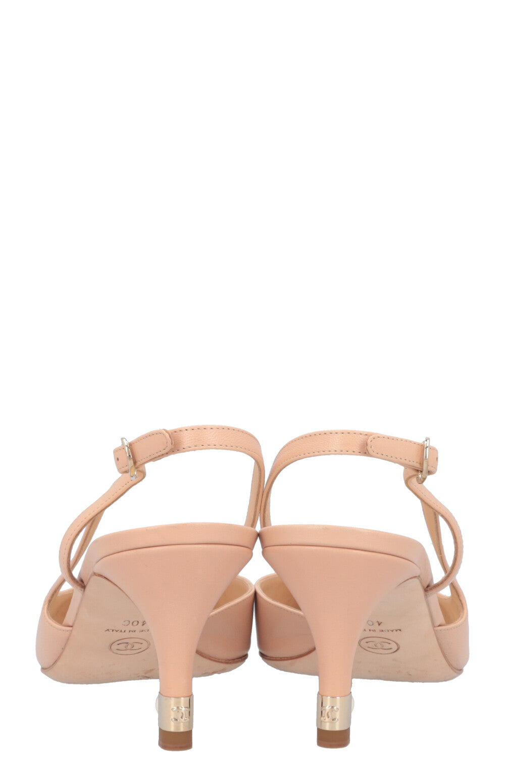 CHANEL Slingback Heels Beige Black Pearls