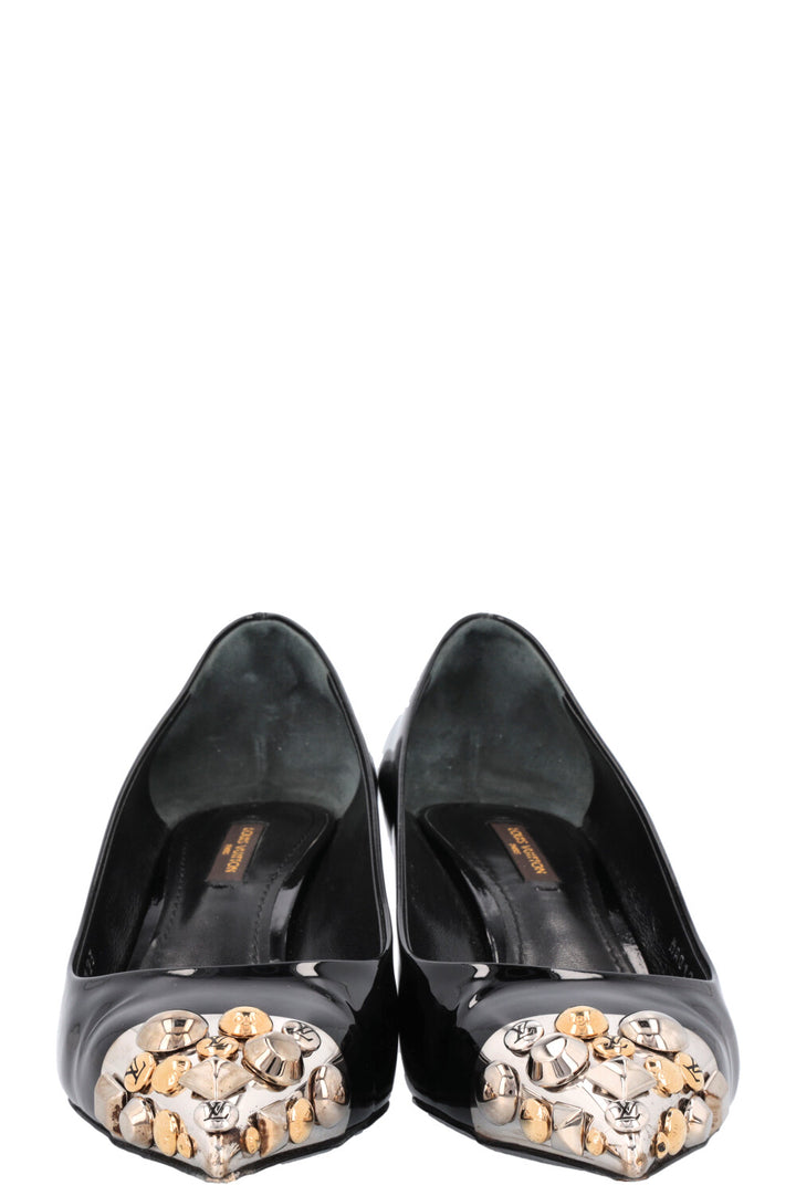 LOUIS VUITTON Crystal Toe Heels Black Patent