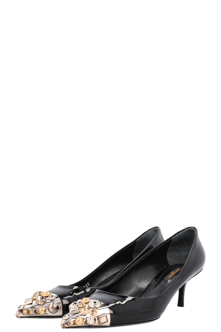 LOUIS VUITTON Crystal Toe Heels Black Patent