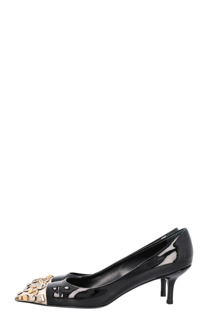 LOUIS VUITTON Crystal Toe Heels Black Patent