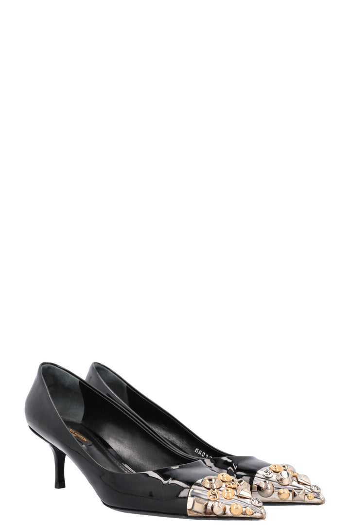 LOUIS VUITTON Crystal Toe Heels Black Patent
