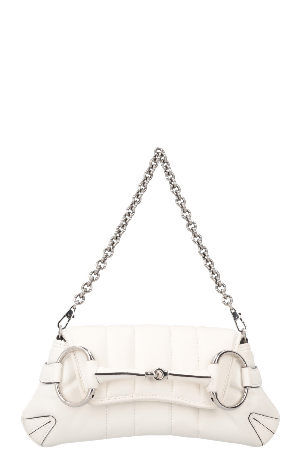GUCCI Horsebit Chain Small Bag Leather White
