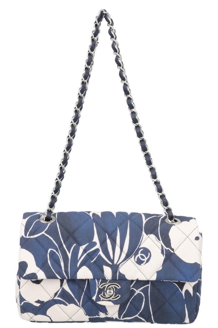 CHANEL Flowers Single Flap Bag 2022 Medium Canvas Blue