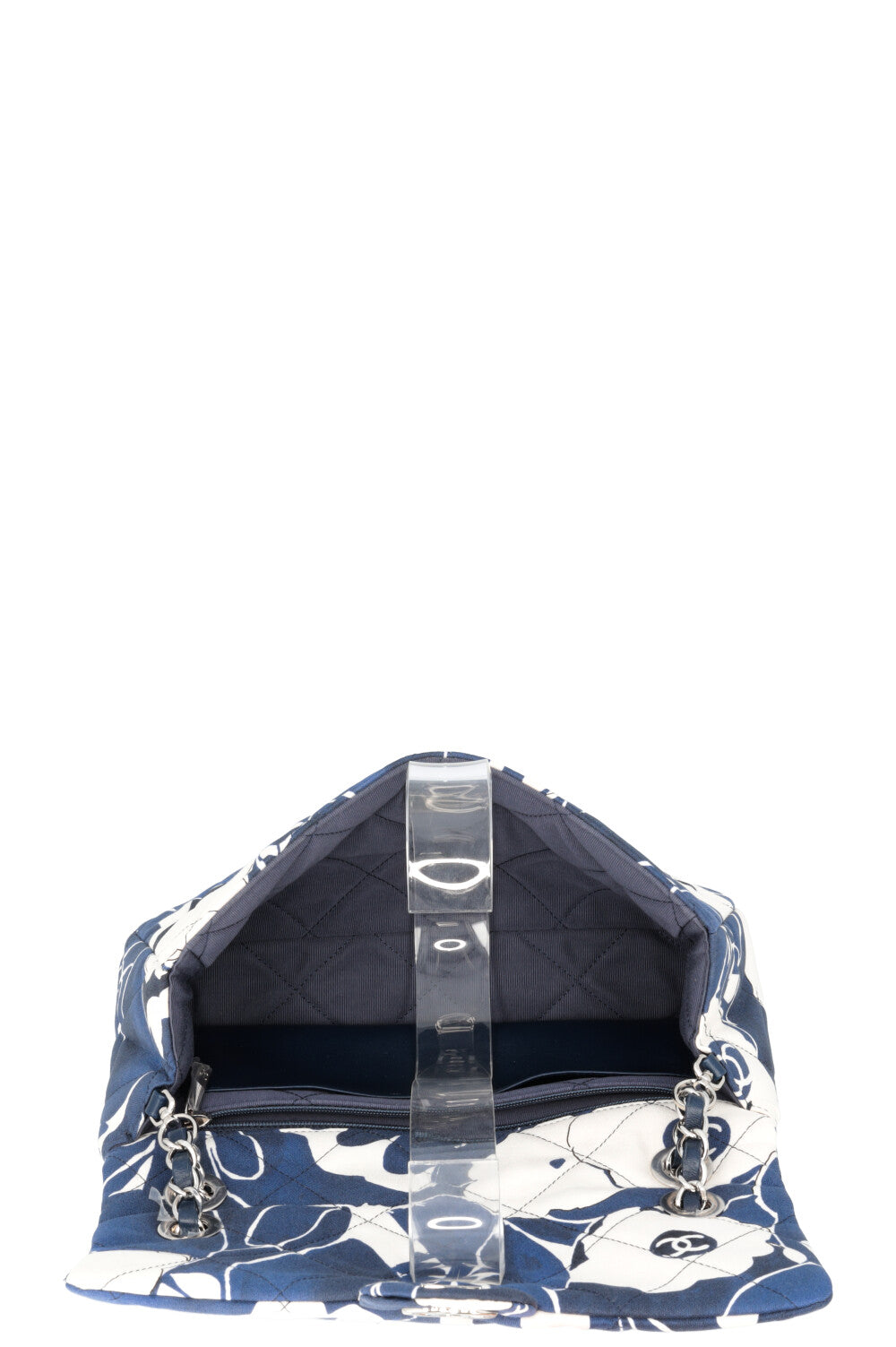 CHANEL Flowers Single Flap Bag 2022 Medium Canvas Blue