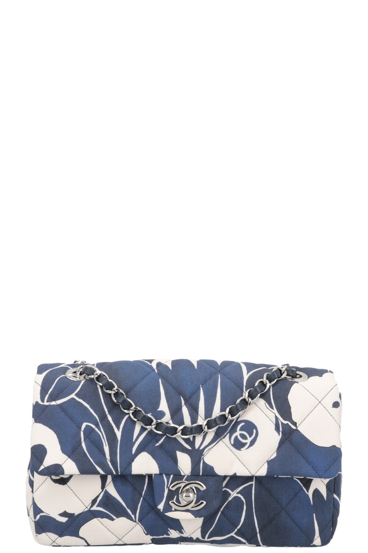 CHANEL Flowers Single Flap Bag 2022 Medium Canvas Blue