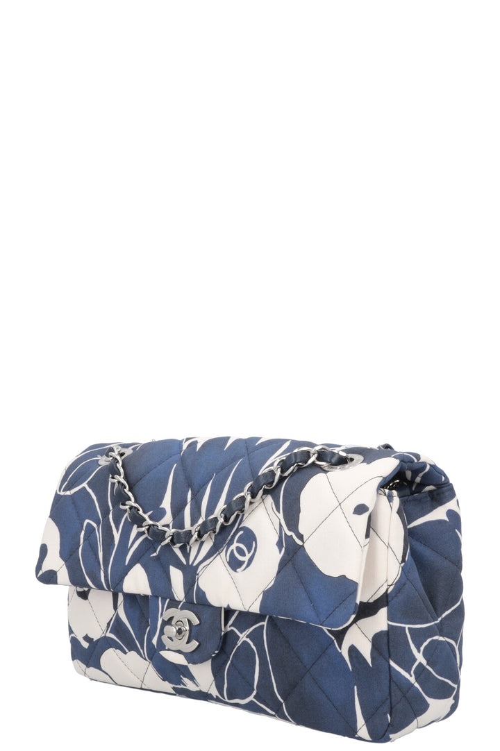 CHANEL Flowers Single Flap Bag 2022 Medium Canvas Blue