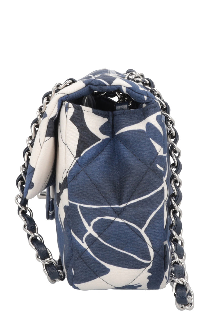 CHANEL Flowers Single Flap Bag 2022 Medium Canvas Blue